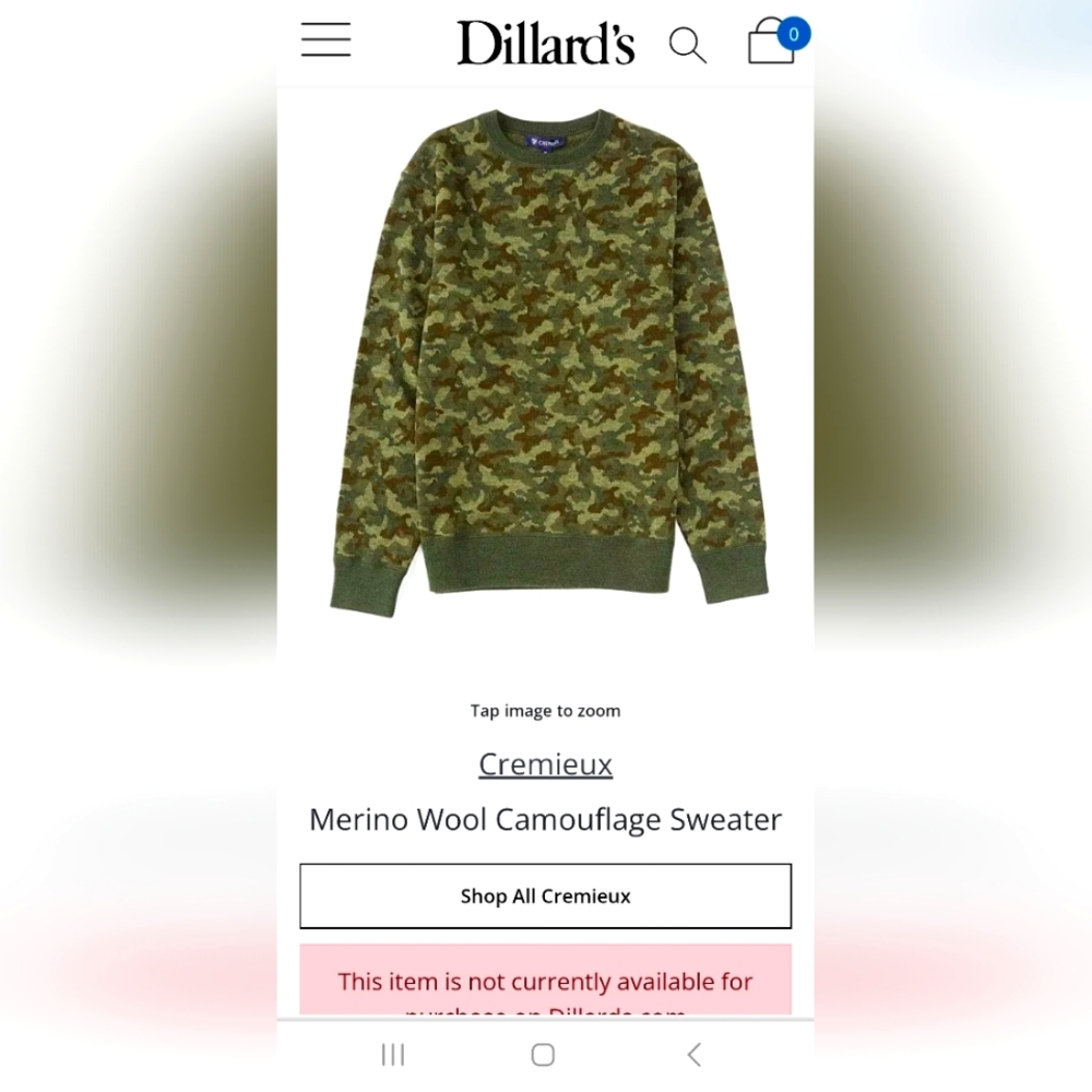 $150 Daniel Cremieux Men's Italian Merino Wool Camouflage Sweater. MEDIUM ONLY